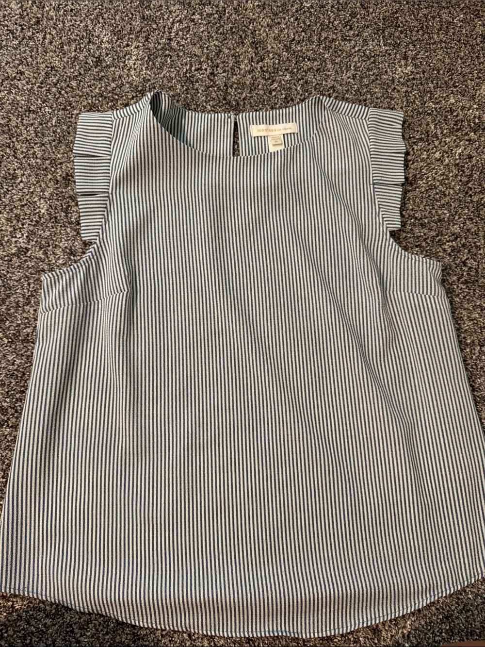 Striped Blue & White Flutter Cap Sleeve Shell Top